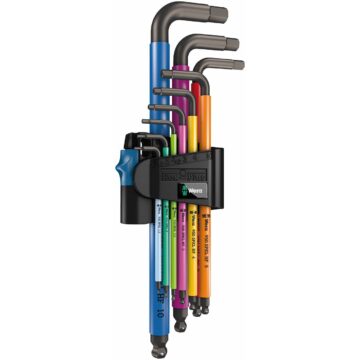 Wera Hex-Plus Color Coded Metric Long Shaft with Hold Function L-Key 9 Piece Set