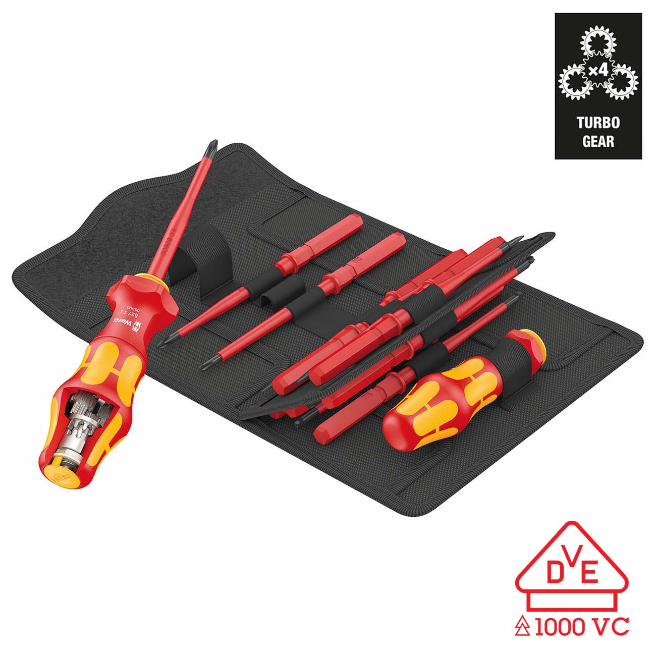 Wera Insulated VDE SAE Screwdriver Set with Turbo Screwdriver Handle (16 Piece Set)