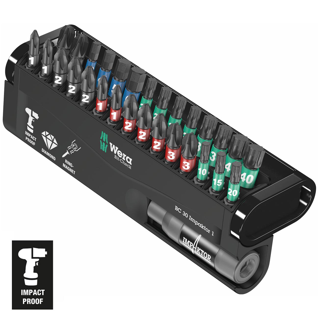Wera Bit-Check 30 "Impact Ready" Diamond Coated Tips (30-Piece Set)
