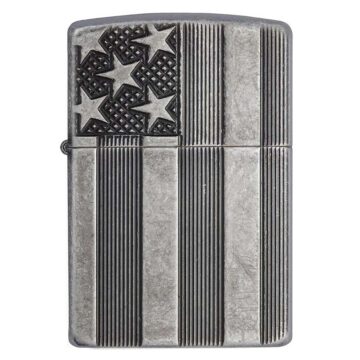 Zippo Windproof Lighter U.S. Flag Armor Case  Antique Slilver Plate Finish