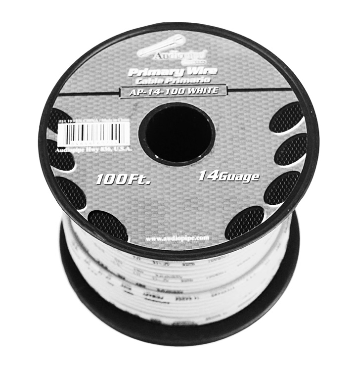 Audiopipe Primary Wire 14-Gauge 100 Foot Spool - White