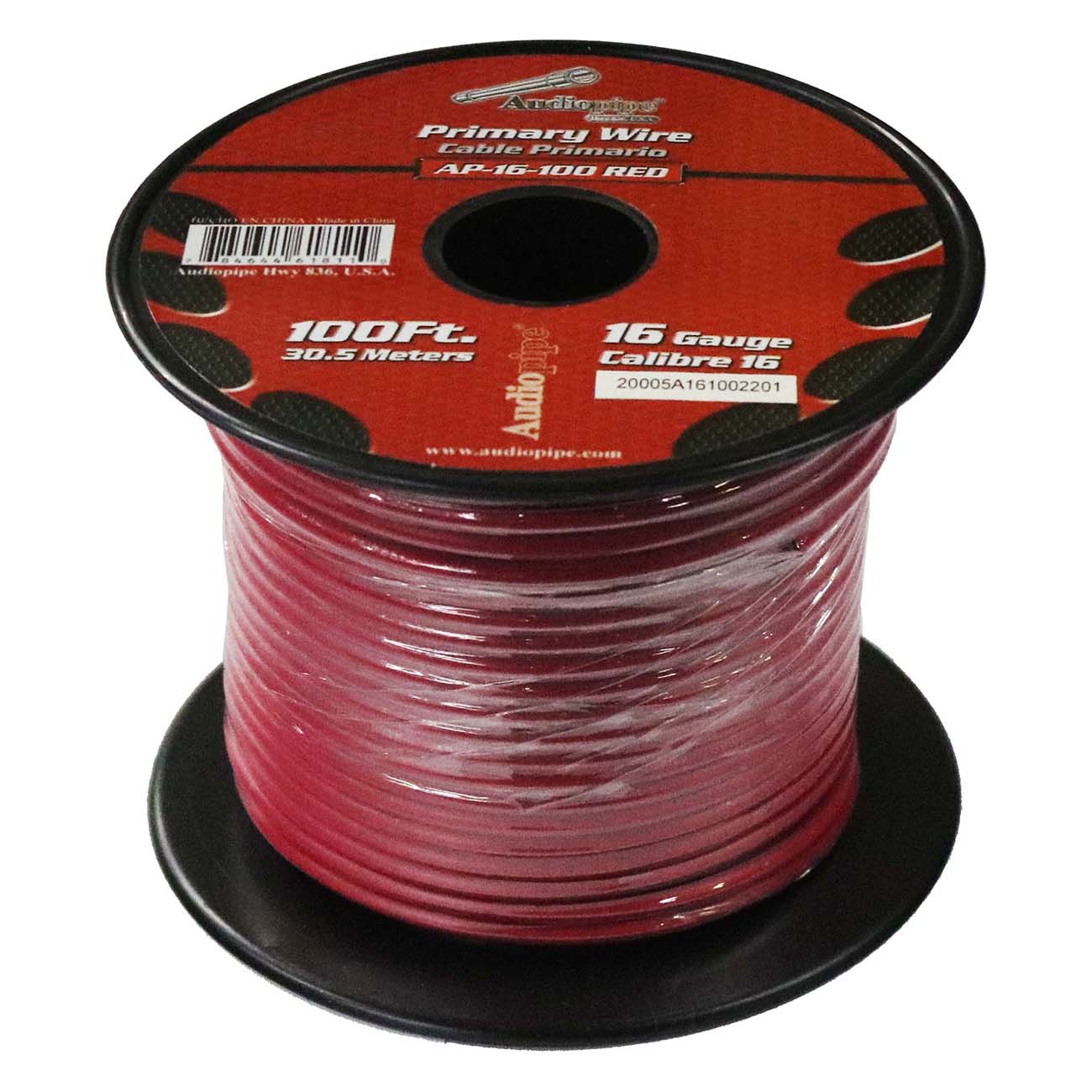 Audiopipe Primary Wire 16-Gauge 100 Foot Spool - Red
