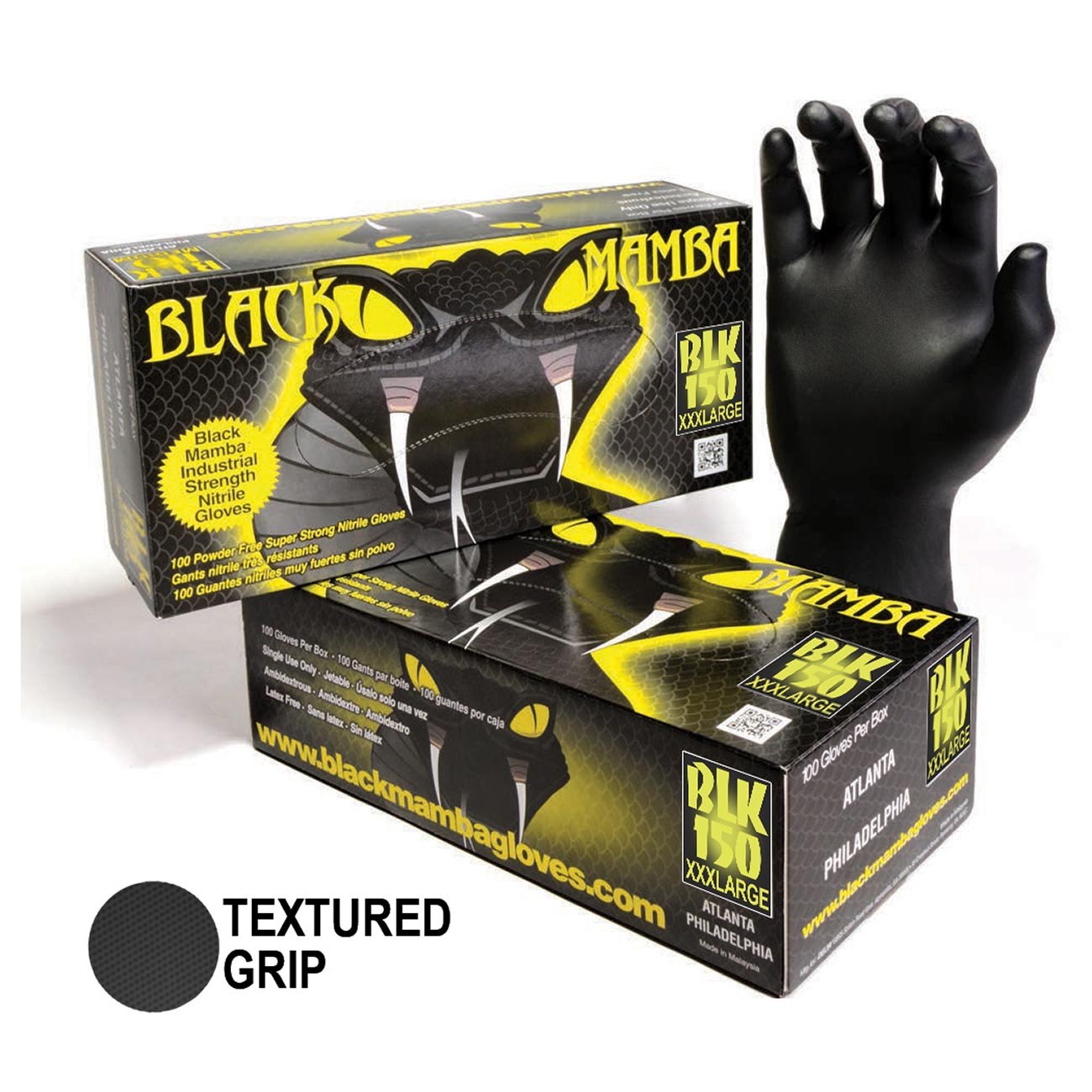 Black Mamba Black Powder Free Textured Nitrile Gloves (XXX-Large) 100 per Box