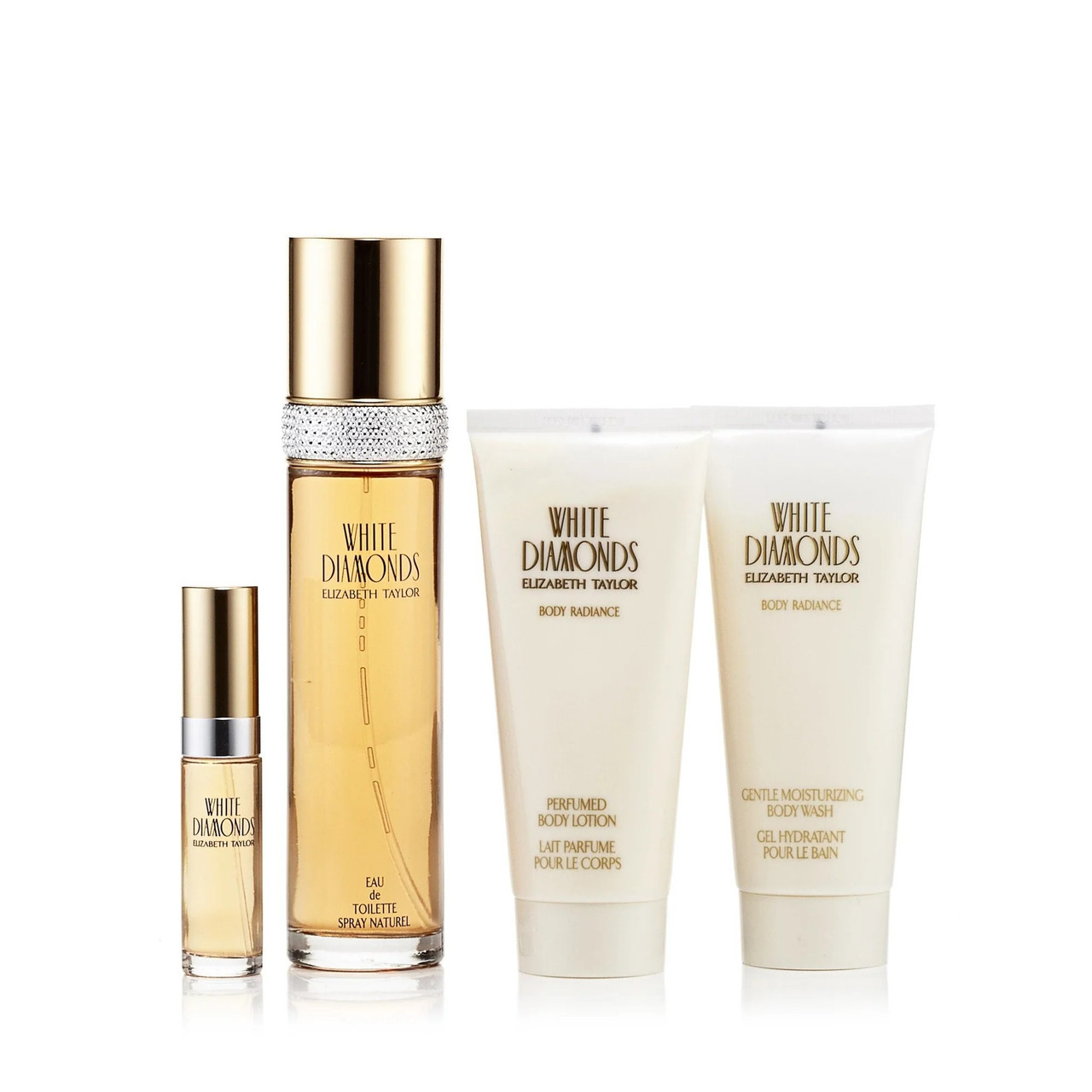 WHITE DIAMONDS 4 PCS SET FOR WOMEN: 3.3 EAU DE TOILETTE SPRAY + 0.33 OZ EAU DE TOILETTE SPRAY + 3.3 BODY LOTION + 3.3 BODY WASH