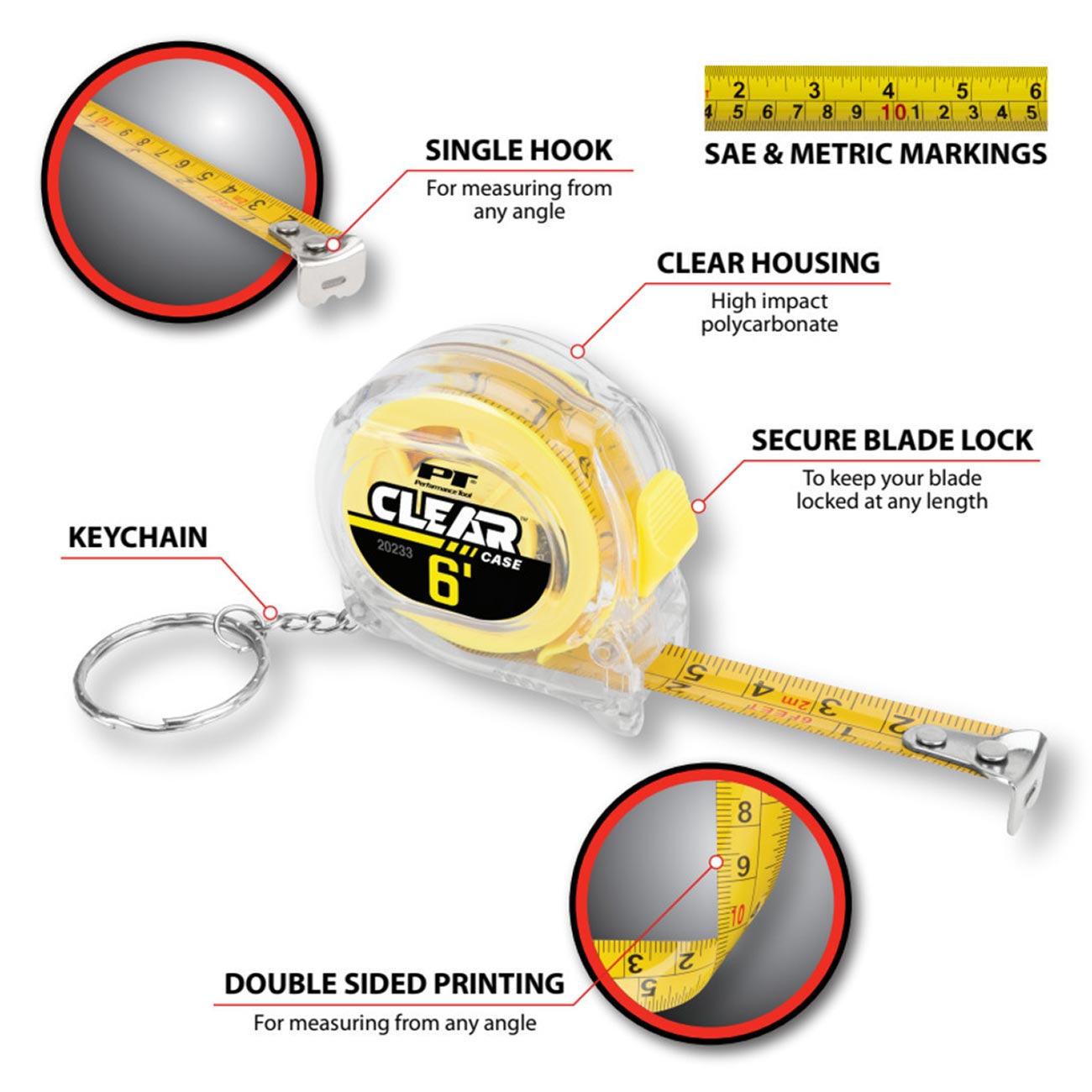 Performance Tool 6' Clear Mini Tape Measure - Image 2