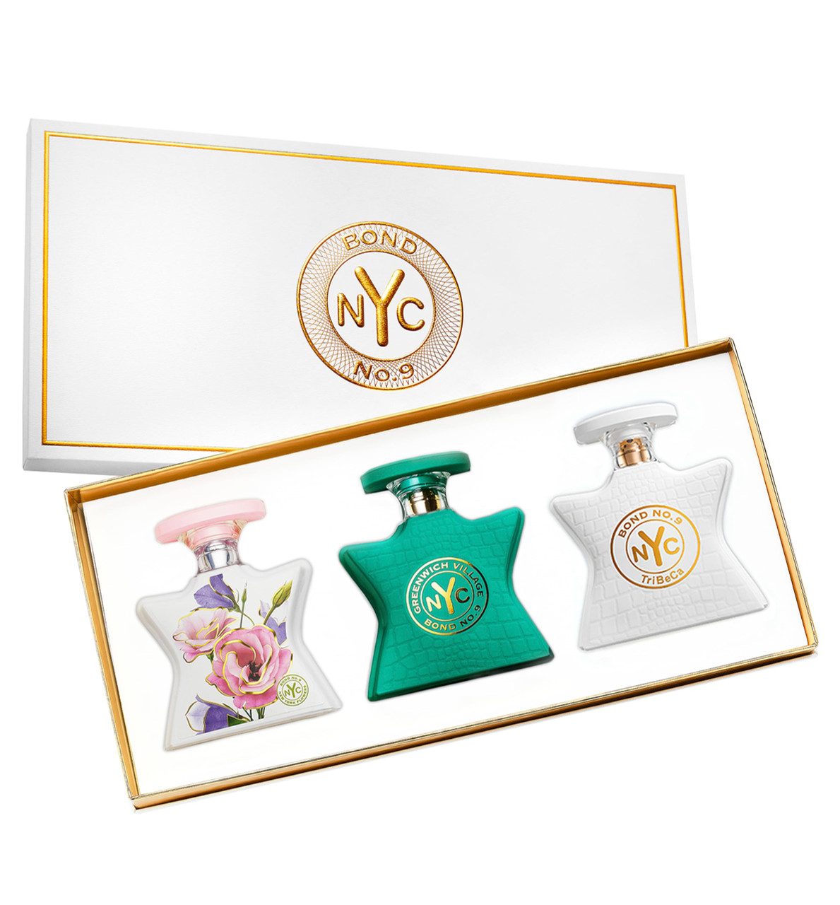 BOND NO. 9 3 * 1.7 EAU DE PARFUM SPRAY SET FOR WOMEN: NEW YORK FLOWERS + GREENWICH VILLAGE + TRIBECA