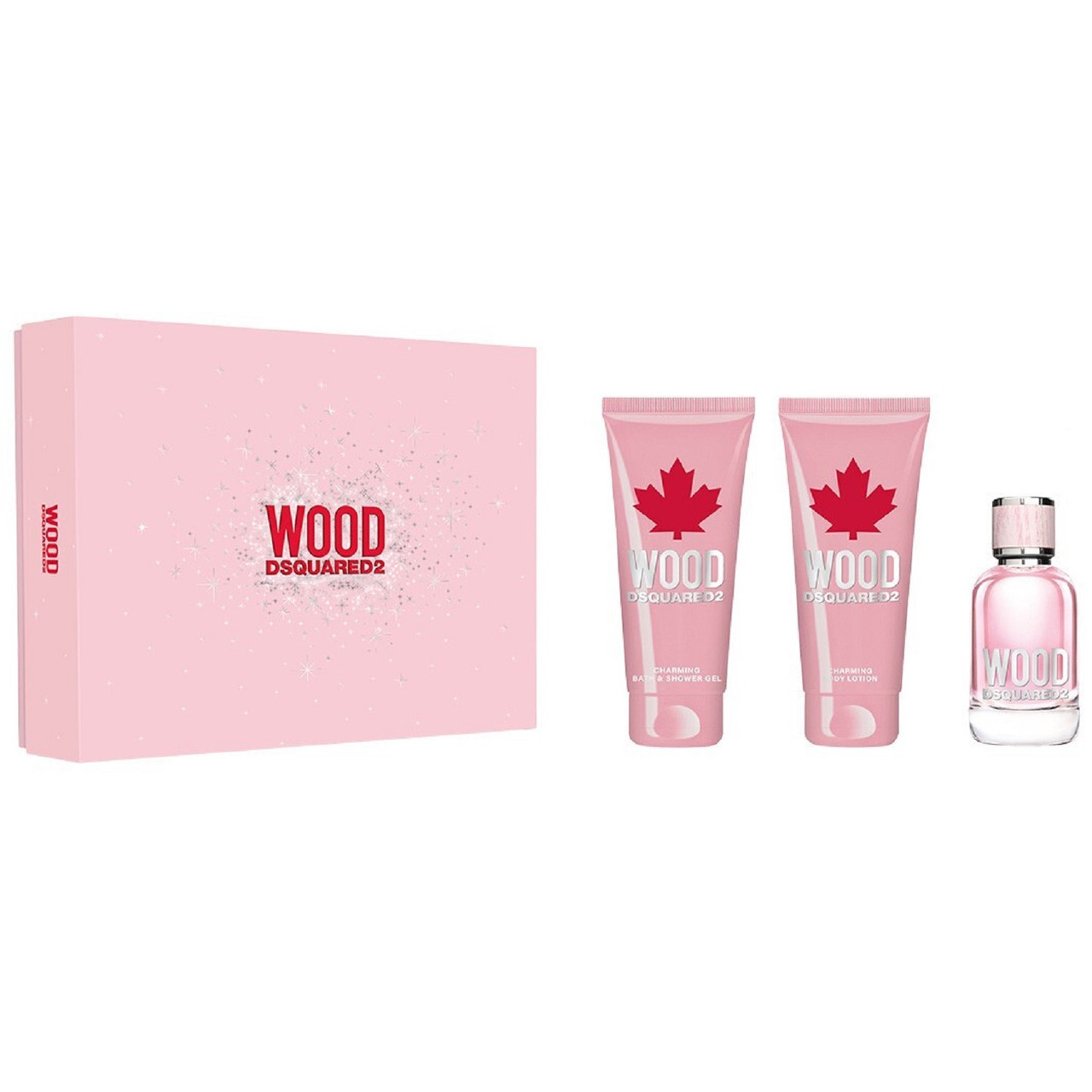 DSQUARED2 WOOD 3 PCS SET FOR WOMEN: 1.7 EAU DE TOILETTE SPRAY 3.4 BODY LOTION + 3.4 SHOWER GEL