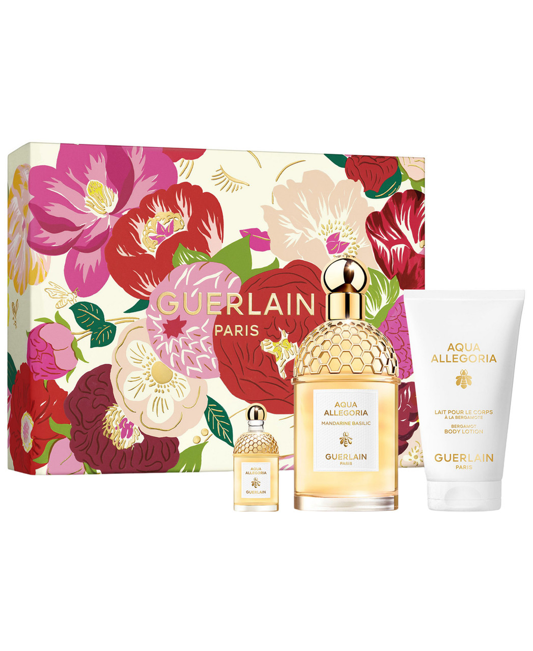 GUERLAIN AQUA ALLEGORIA MANDARINE BASILIC 3 PCS SET FOR WOMEN: 2.5 EAU DE PARFUM SPRAY + 2.5 BODY LOTION + 7.5 ML EAU DE PARFUM MINI