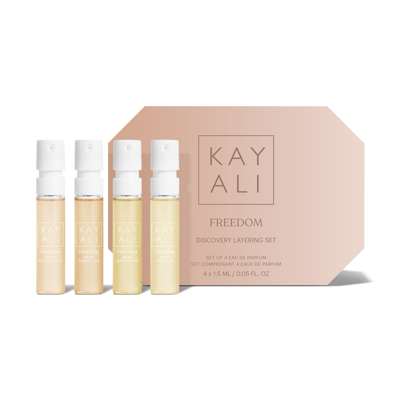 KAYALI FREEDOM MUSK 4 * 1.5 ML EAU DE PARFUM VIAL SPRAY SET: BOUQUET + SANTAL + MATCHA + LATTE