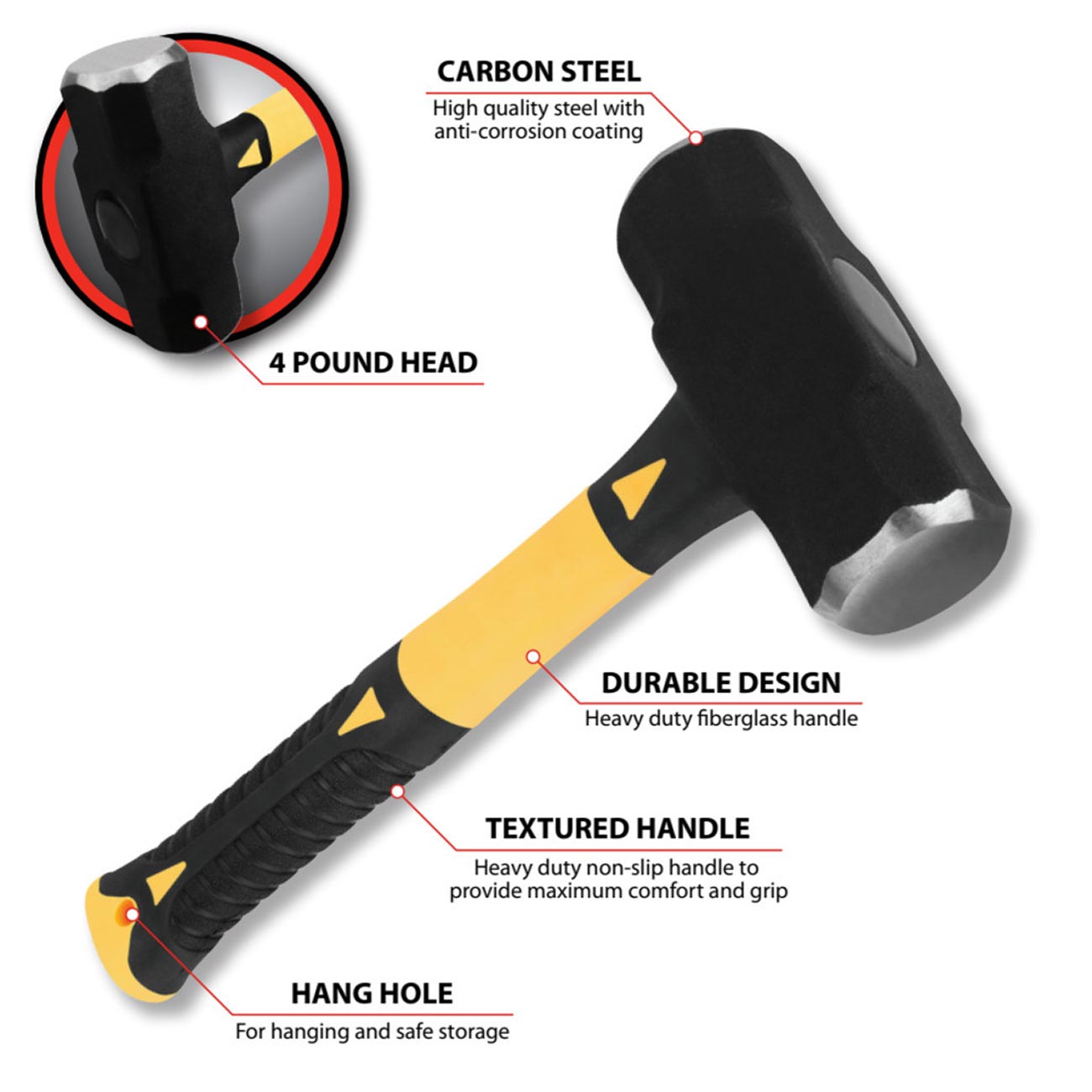 Performance Tool 4-Pound Sledge Hammer With Fiberglass Handle - Image 2