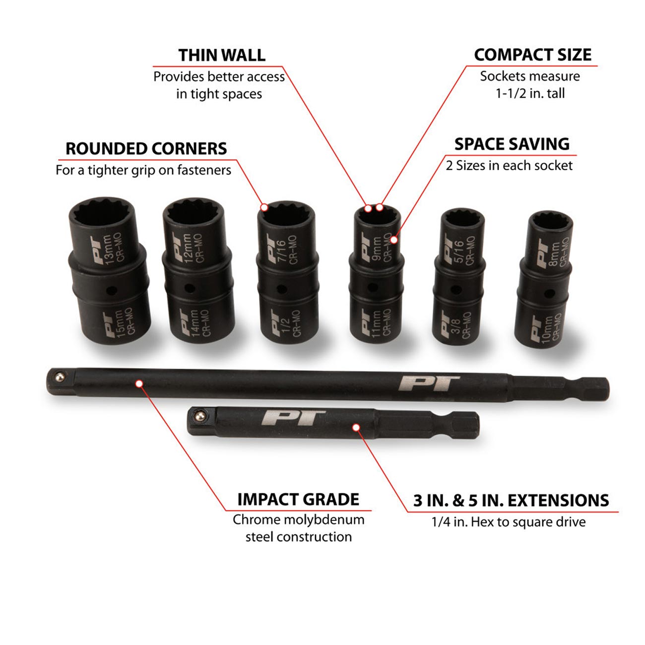 Performance Tool 1/4" Drive Flip Socket Set (8-Piece Set) - Image 3