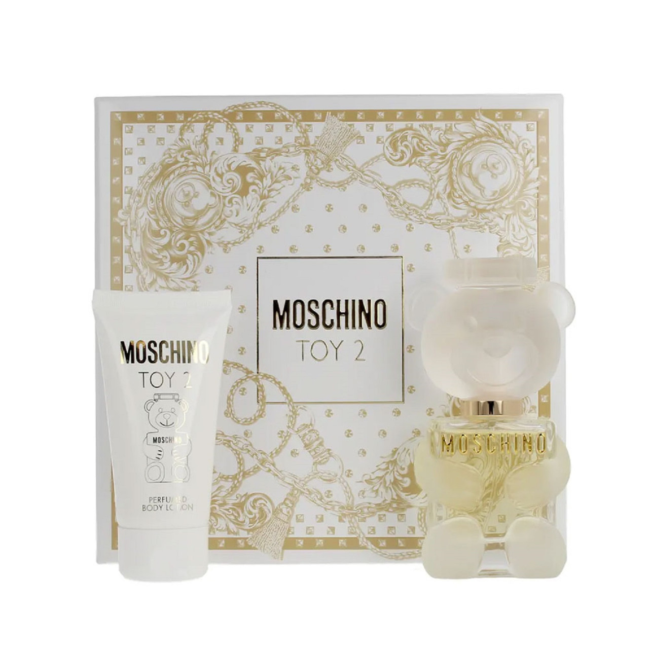 MOSCHINO TOY 2 2 PCS SET FOR WOMEN: 1 OZ EAU DE PARFUM SPRAY + 1.7 BODY LOTION.