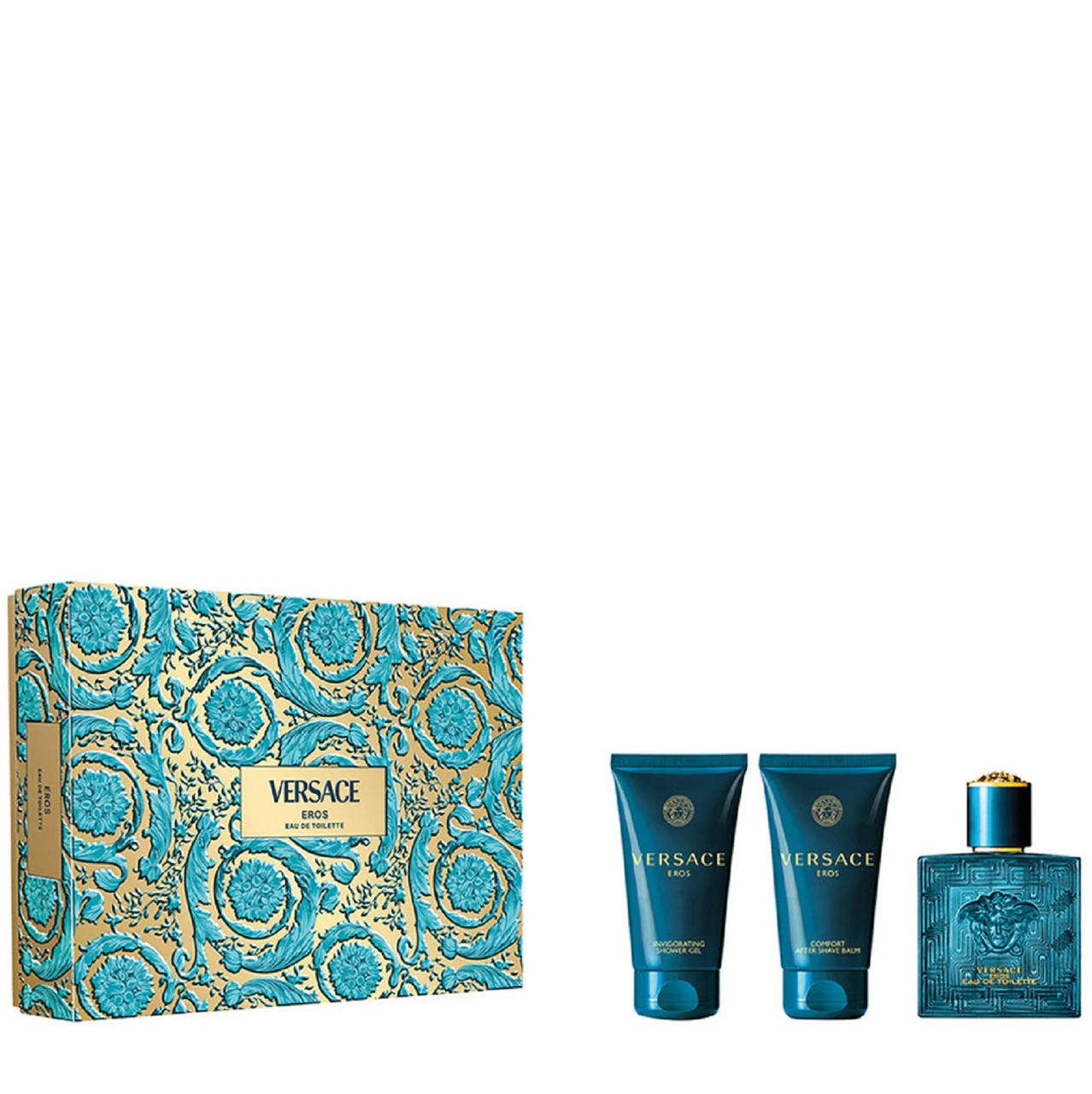 VERSACE EROS 3 PCS SET FOR MEN: 1.7 EAU DE TOILETTE SPRAY + 1.7 SHOWER GEL + 1.7 AFTER SHAVE..