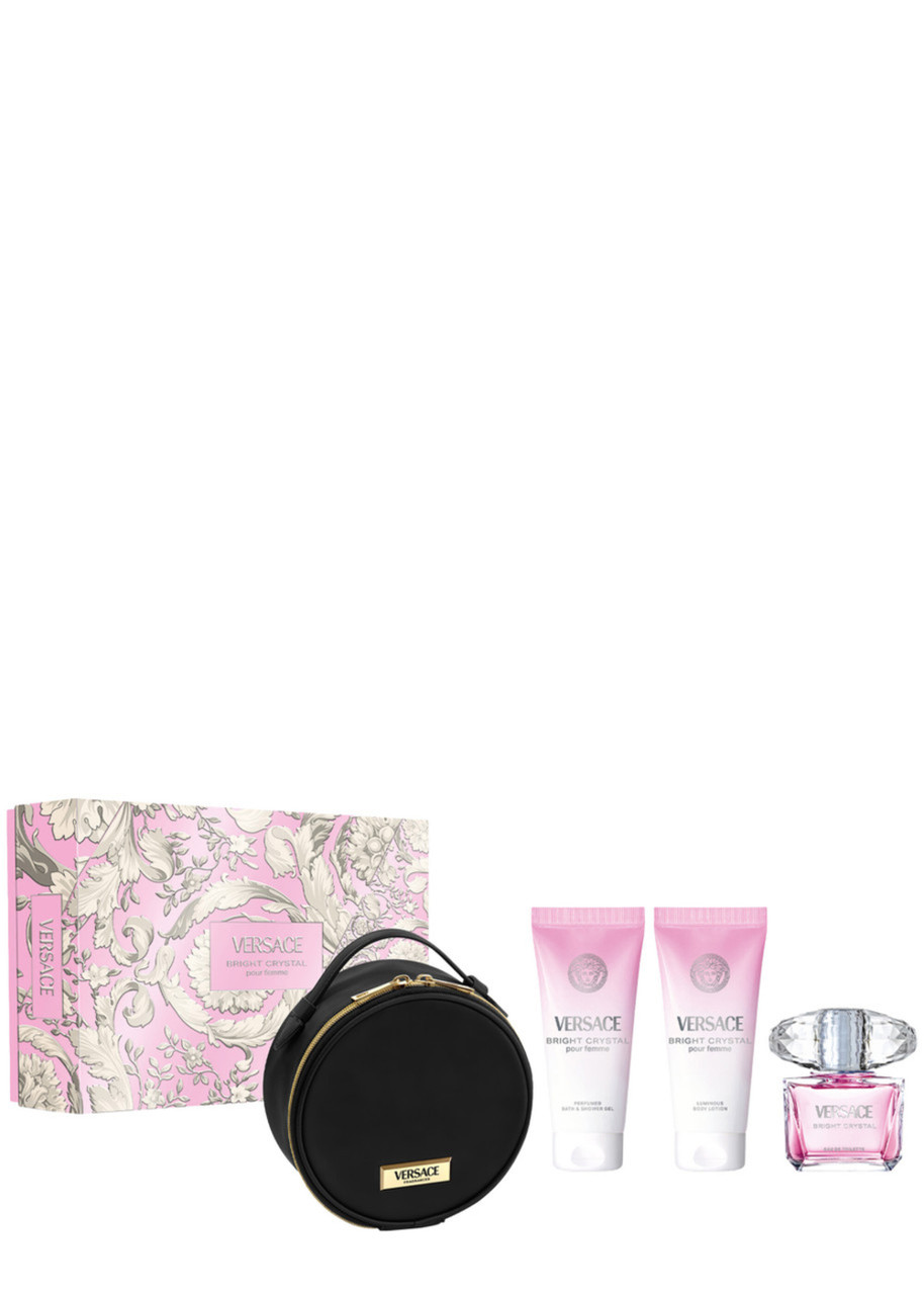 VERSACE BRIGHT CRYSTAL 4 PCS SET FOR WOMEN: 3 OZ EAU DE TOILETTE SPRAY + 3.4 BODY LOTION + 3.4 BATH & SHOWER GEL + POUCH