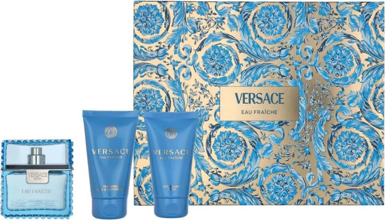VERSACE EAU FRAICHE 3 PCS SET FOR MEN: 1.7 EAU DE TOILETTE SPRAY + 1.7 SHOWER GEL + 1.7 AFTER SHAVE
