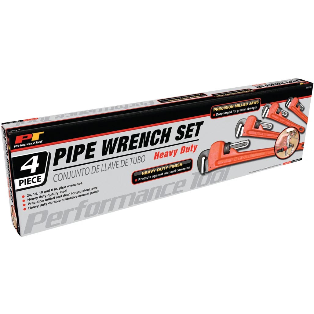 Performance Tool Heavy-Duty Adjustable Straight Pipe Wrench (4-Piece Set) - Image 3