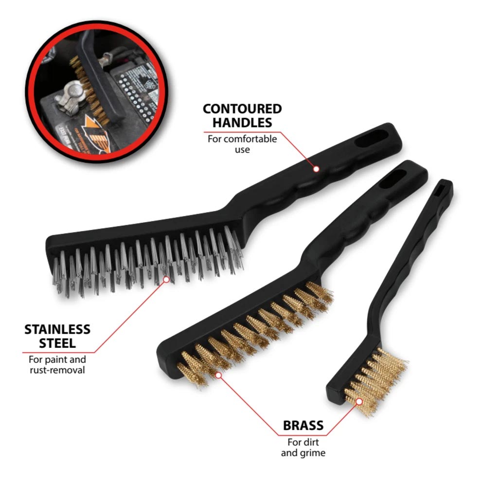 Performance Tool Brass/Stainless-Steel Wire Brush Set (3-Piece Set) - Image 2