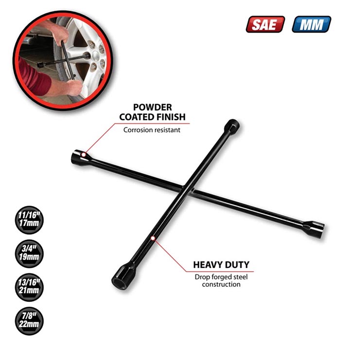 Performance Tool Silver 20-Inch SAE/Metric 4-Way Cross Lug Wrench - Image 2