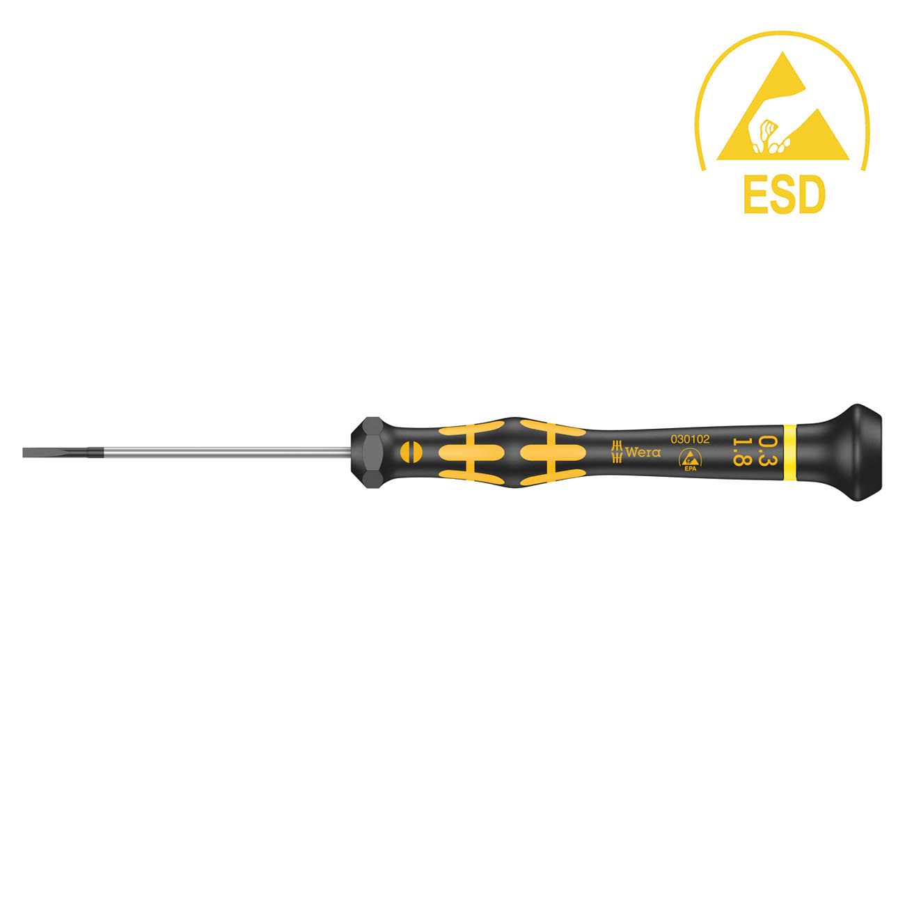 Wera ESD-Safe Micro Screwdriver: Slotted 0.30 x 1.8 x 60mm