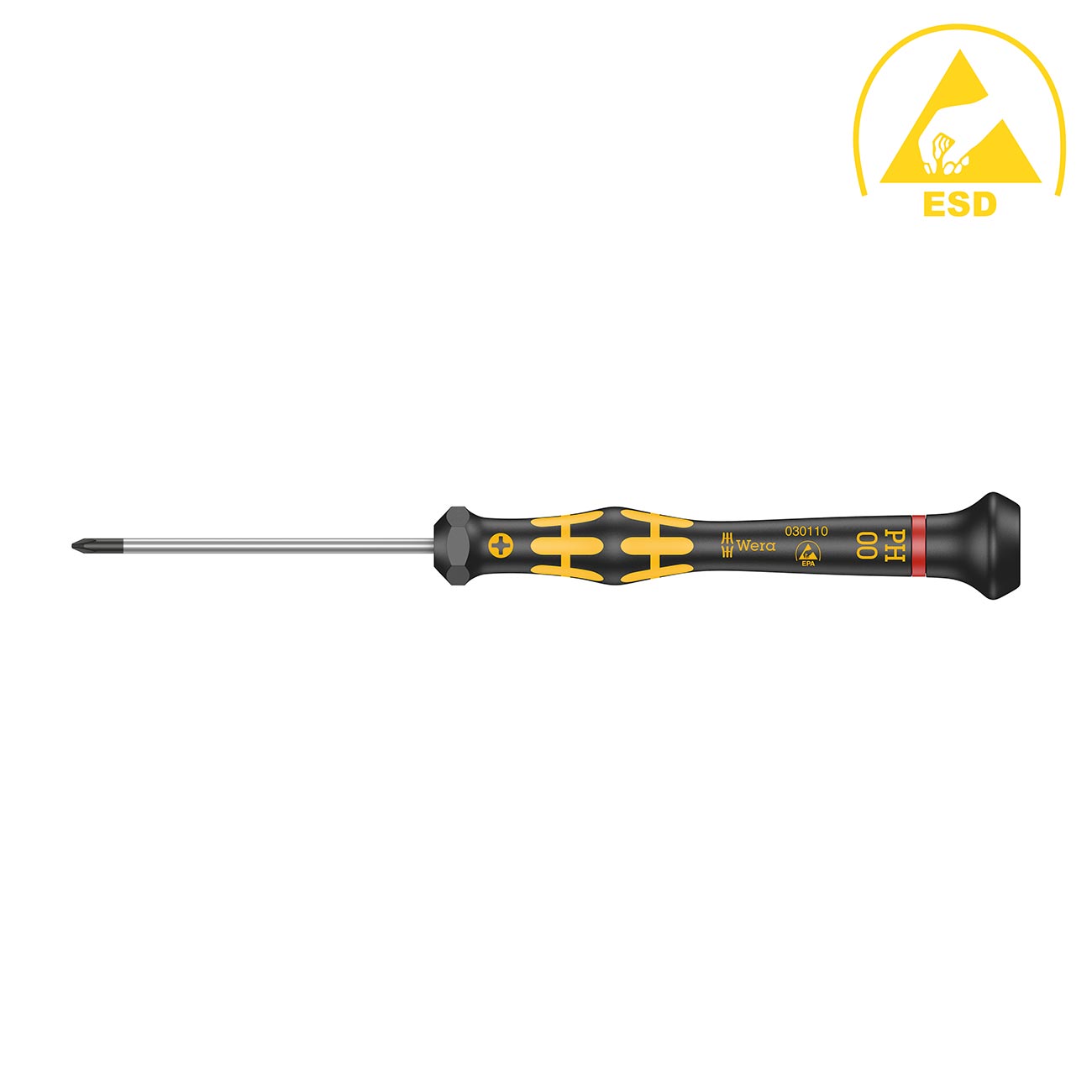 Wera ESD-Safe Micro Screwdriver: Phillips PH #00 x 60mm (Optimized for Asian PH Screws)
