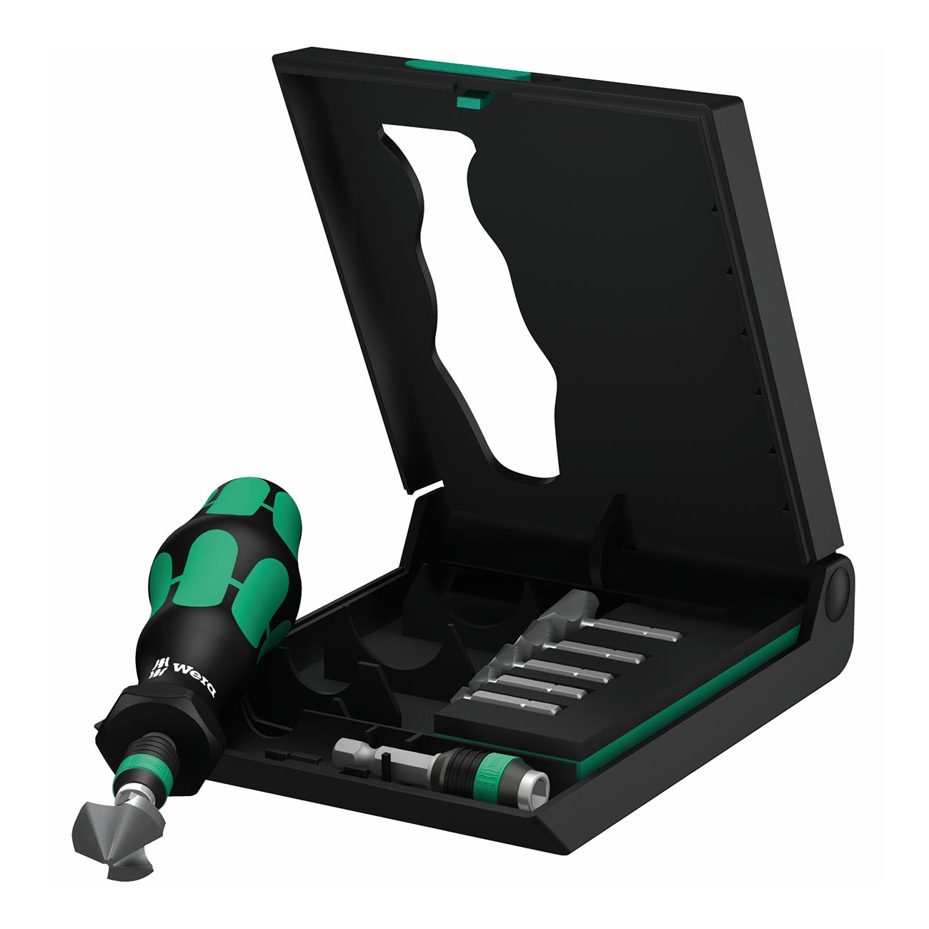 Wera 3-Flute Counter-Sink/Deburring 1/4" Bitholding screwdriver with quick-release chuck (8-Piece)