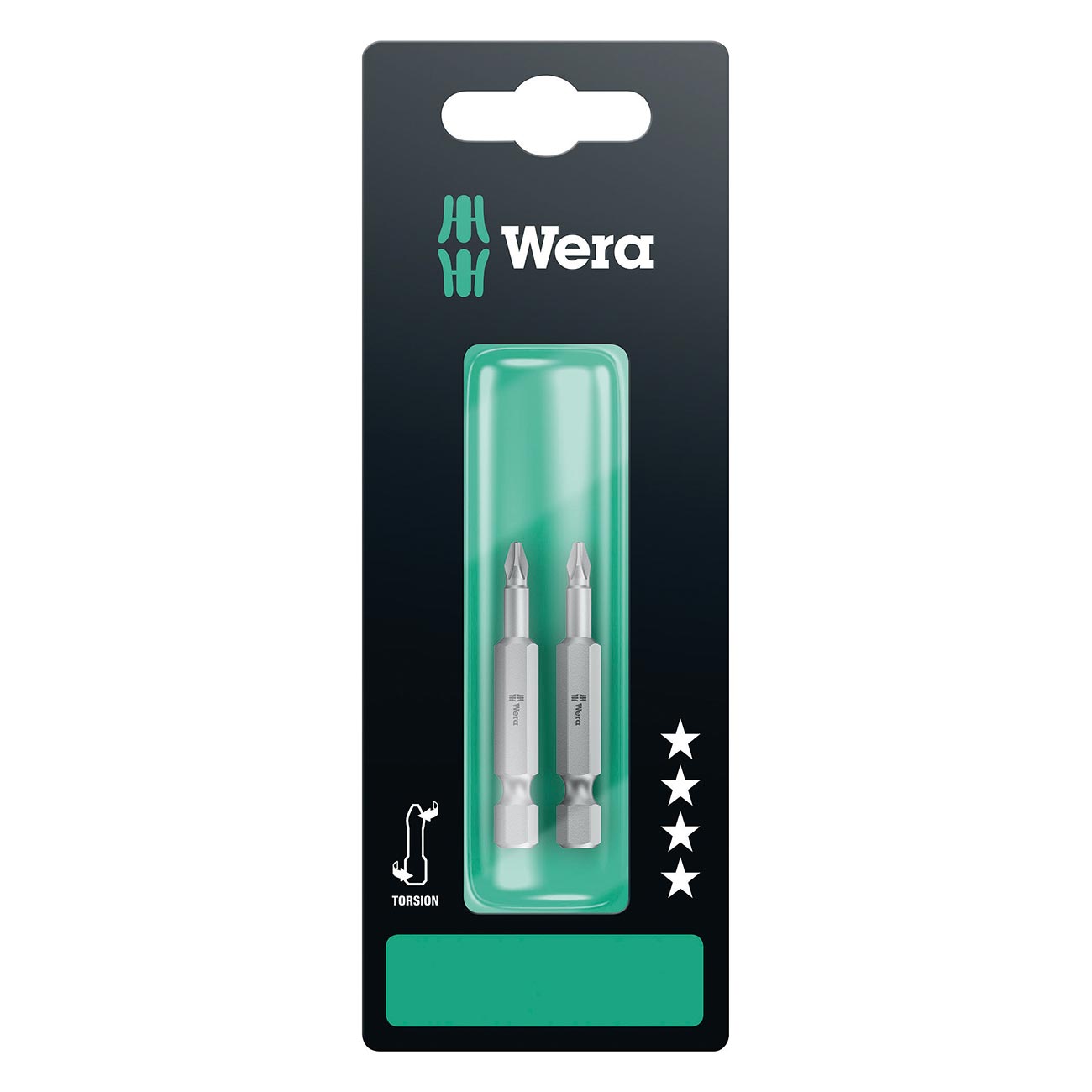 Wera Phillips Long bit: PH #2 Bit x 50mm - 1/4″ Drive (2 Pack)
