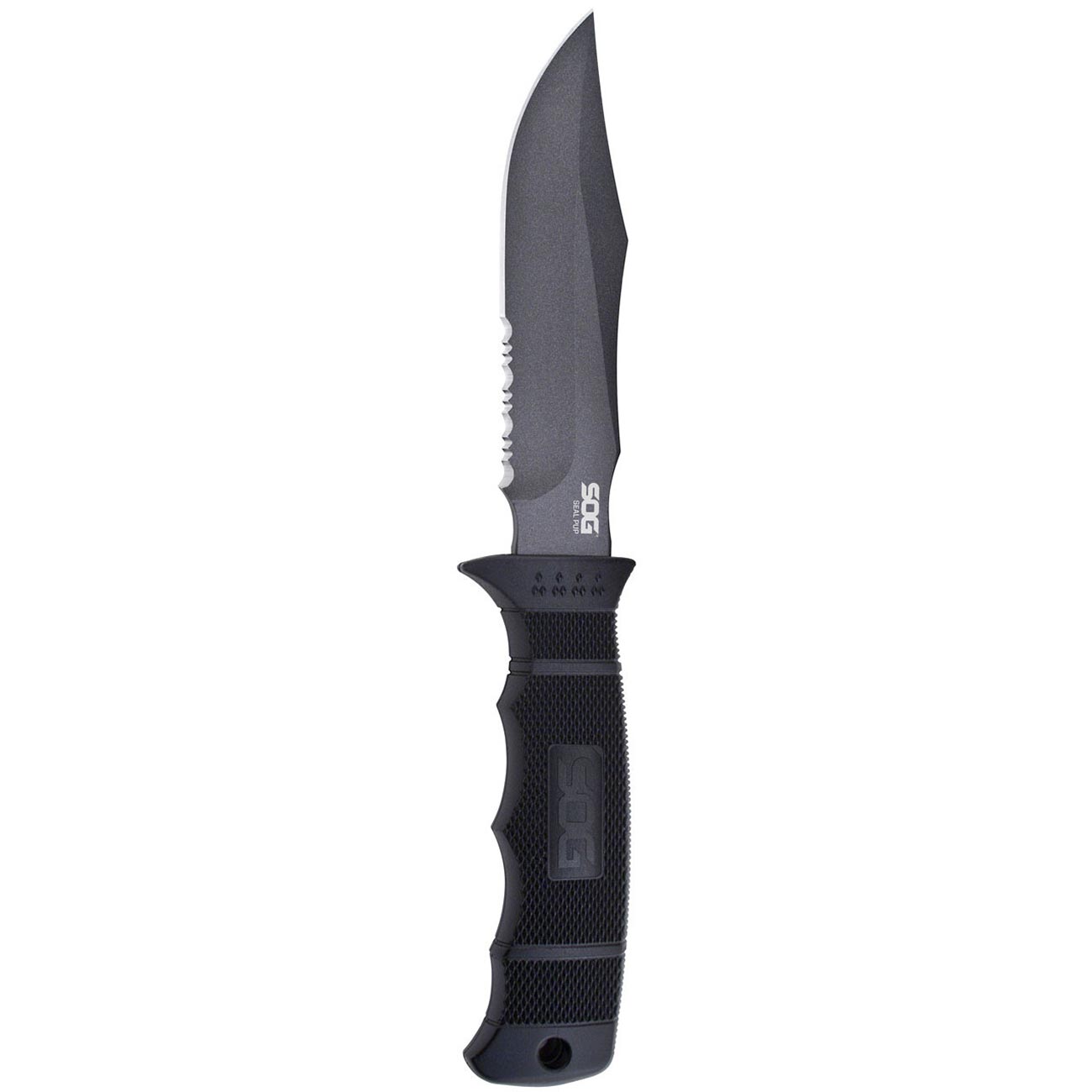 SOG SEAL Pup Fixed 4.75" Powder Coated Combo Blade GRN Handles Kydex Sheath