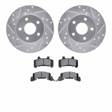 DFC Brake Rotor - Drilled & Slotted - Silver w/3000 Ceramic Brake Pads