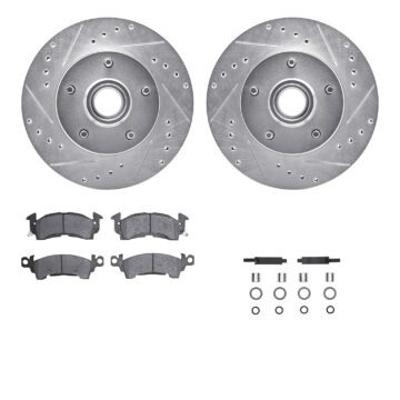 DFC Rotors-Drilled & Slotted-Silver w/ 5000 Advanced Brake Pads Incl Hdw