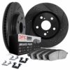 DFC Brake Rotor - Drilled & Slotted - Black w/3000 Ceramic Brake Pads & HW Kit