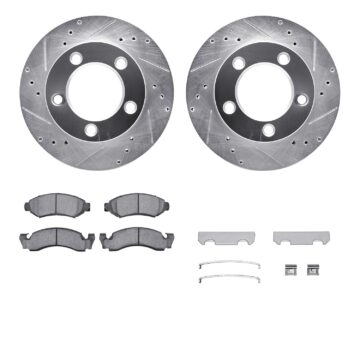 R1 Concepts Silver Drilled Slotted Rotors with 5000 Oep Brake Pads & Hdw