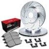 R1 Concepts Silver Drilled Slotted Rotors with 5000 Oep Brake Pads & Hdw