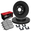 R1 Concepts Black Drilled Slotted Rotors with 5000 Oep Brake Pads & Hdw