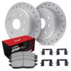 R1 Brake Rotors - Carbon Coated - Drilled w/ Optimum Oe Pads & Hdw